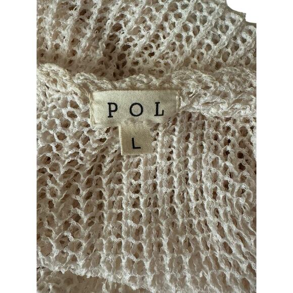 POL Open Knit Long Duster Cardigan Fringe Hem Cream Boho Large Pockets Western - Picture 8 of 8